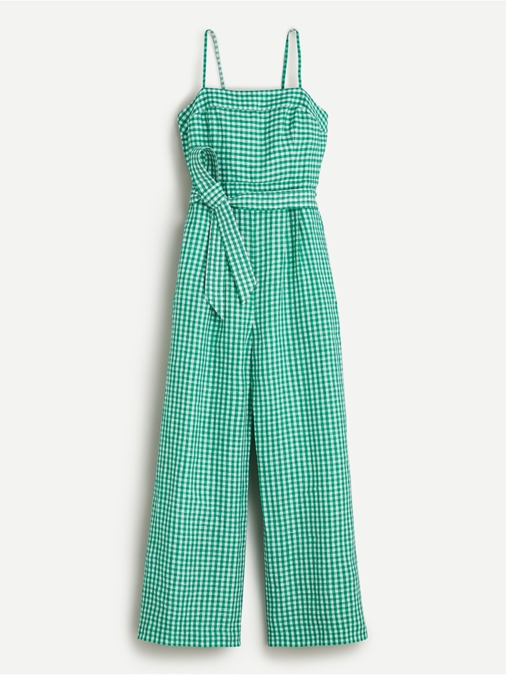 J. Crew Green Gingham Tie-Waist Wide-Leg Jumpsuit